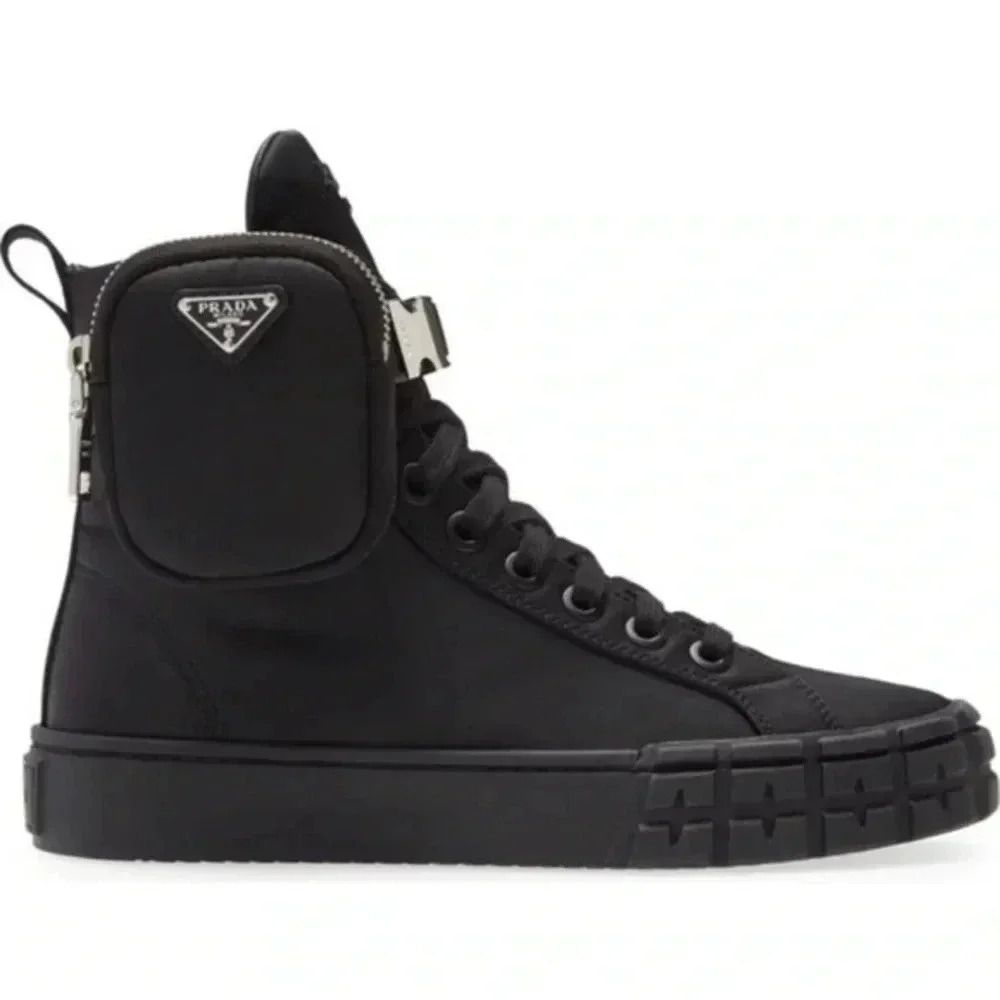 Prada Black High-Top Sneakers with Detachable Pouch